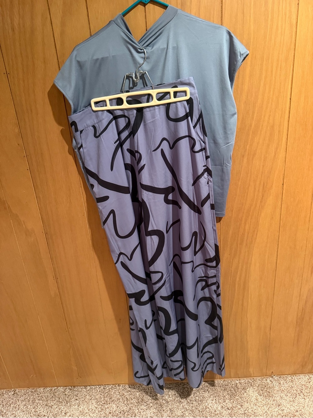 SHEIN Blue Short-Sleeve Top with Abstract-Print Wide-Leg Pants